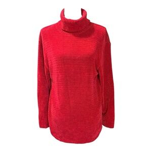 Cozy red turtleneck chunky knit style. sweater. American Knitworks.